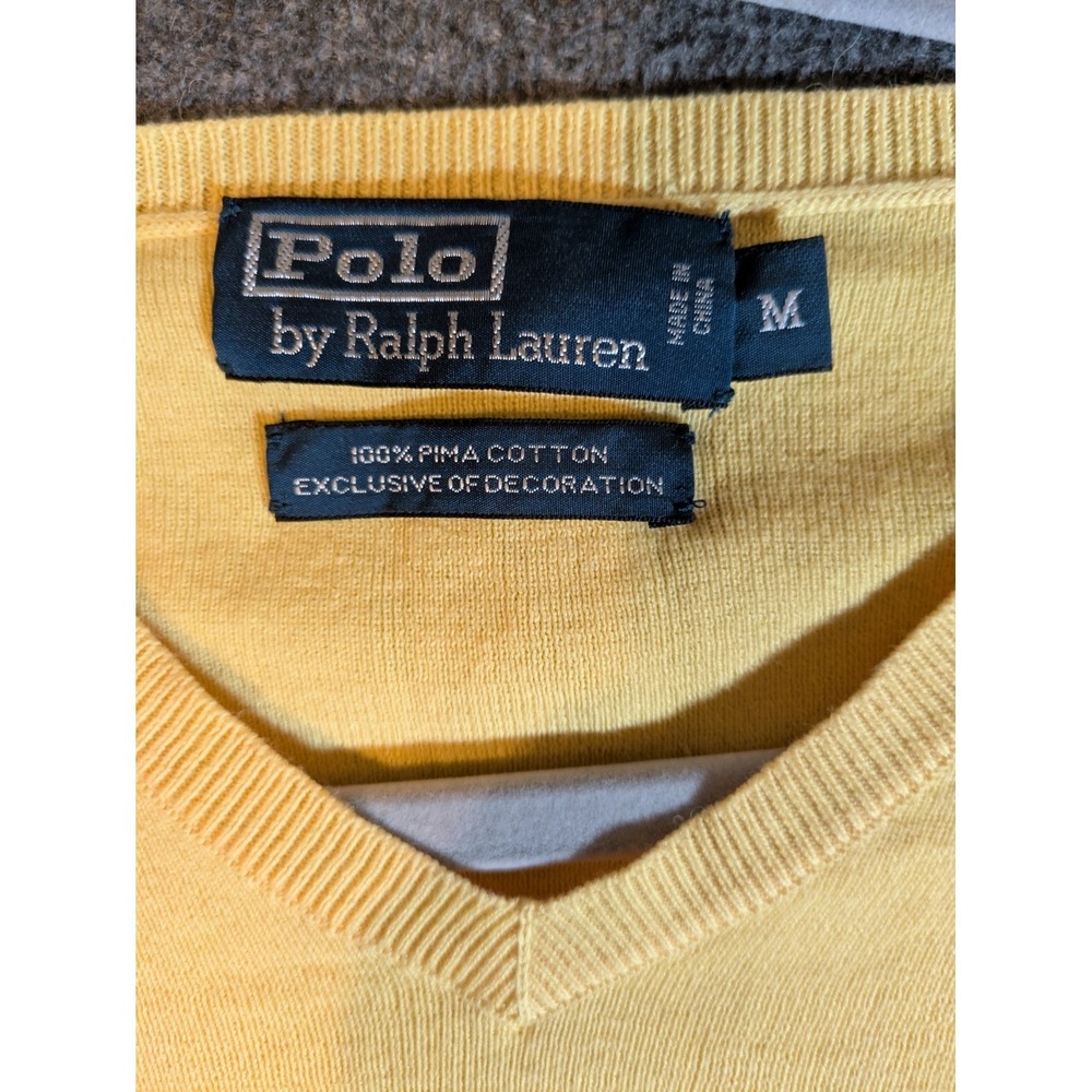 Polo Ralph Lauren Sweater Men's M Yellow Pima Cotton V Neck Preppy Golf Classic - Picture 6 of 9